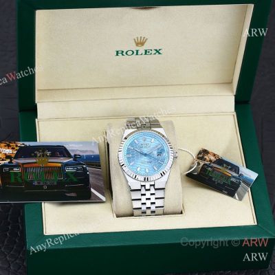 High Quality Replica ROLEX Explorer Silver Five-Bead 316L Stainless Steel Strap Honeycomb Light Blue Face Silver Case Watch 40mm